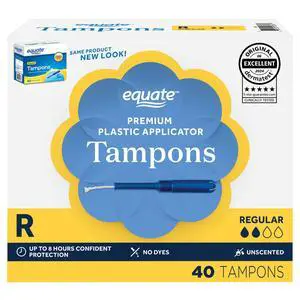 Equate Tampons with Premium Plastic Applicators, Unscented, Regular (40 Count) Equate Tampons with Premium Plastic Applicators, Unscented, Regular (40 Count)