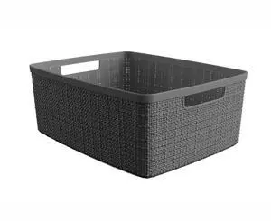 Curver Jute Medium Gray Plastic Storage Basket, 14 in x 10.7 in x 5.7 in Curver Jute Medium Gray Plastic Storage Basket, 14 in x 10.7 in x 5.7 in