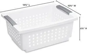 Sterilite Medium Stacking Basket, Open Plastic Bin, Space Saving Organizers, White Sterilite Medium Stacking Basket, Open Plastic Bin, Space Saving Organizers, White