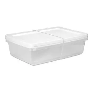 Sterilite Set of (2) 28 Quart Storage Bins, Clear Plastic Storage Bin with Snap-on Lid, White Sterilite Set of (2) 28 Quart Storage Bins, Clear Plastic Storage Bin with Snap-on Lid, White