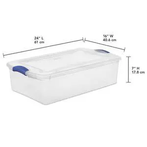 Sterilite 32 Quart Medium Latching Storage Bin, Clear Plastic Storage Container with Latch Lid, Blue Sterilite 32 Quart Medium Latching Storage Bin, Clear Plastic Storage Container with Latch Lid, Blue