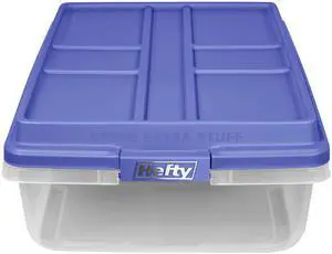 Hefty HI-RISE 40 Quart Medium Latching Storage Bin, Clear Plastic Storage Container with HI-RISE Latch Lid, Blue Hefty HI-RISE 40 Quart Medium Latching Storage Bin, Clear Plastic Storage Container with HI-RISE Latch Lid, Blue