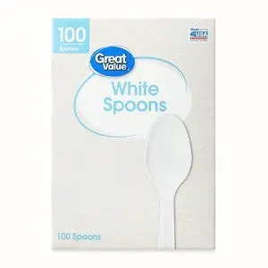 Great Value White Plastic Disposable Spoons, 100 Count Great Value White Plastic Disposable Spoons, 100 Count