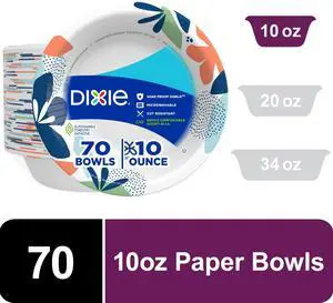 Dixie Disposable Paper Bowls, 10 Ounce, Multi-Color, 70 Count Dixie Disposable Paper Bowls, 10 Ounce, Multi-Color, 70 Count