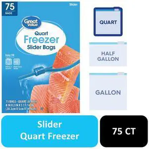 Great Value Freezer Guard Slider Zipper Bags, Quart Freezer, 75 Count Great Value Freezer Guard Slider Zipper Bags, Quart Freezer, 75 Count