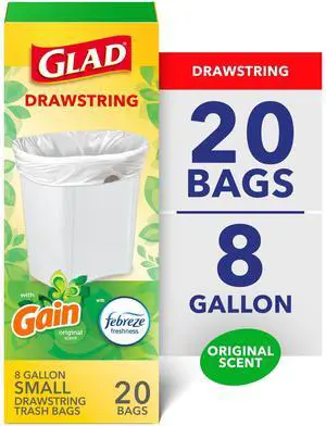 Glad Drawstring 8-Gallon Medium Trash Bags, Gain Original Scent, 20 Bags Glad Drawstring 8-Gallon Medium Trash Bags, Gain Original Scent, 20 Bags