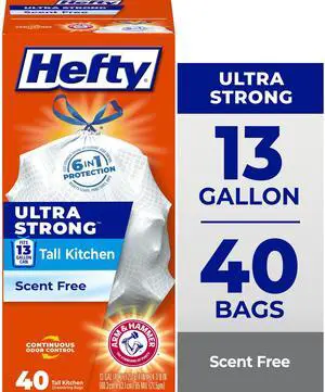 Hefty Ultra Strong 13 Gallon Trash Bags, White Unscented, 40 Count Hefty Ultra Strong 13 Gallon Trash Bags, White Unscented, 40 Count