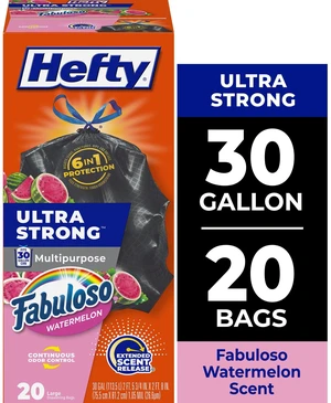 Hefty Ultra Strong 30Gallon Trash Bags, Black, Fabuloso Watermelon Scent, 20 Bags Hefty Ultra Strong 30Gallon Trash Bags, Black, Fabuloso Watermelon Scent, 20 Bags