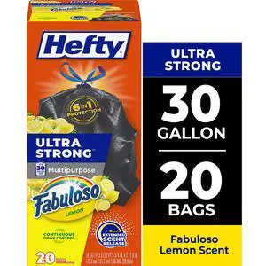Hefty Ultra Strong 30Gallon Black Trash Bags, Fabuloso Lemon Scent, 20Bags Hefty Ultra Strong 30Gallon Black Trash Bags, Fabuloso Lemon Scent, 20Bags