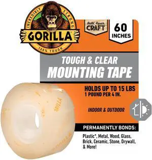 Gorilla Tough & Clear Double-Sided Mounting Tape 6065201, 60" Roll, 1 Pack Gorilla Tough & Clear Double-Sided Mounting Tape 6065201, 60" Roll, 1 Pack
