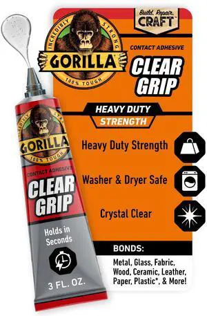 Gorilla Clear Grip Contact Adhesive, 3 Ounce (88mL), 24-Hour Dry Time Gorilla Clear Grip Contact Adhesive, 3 Ounce (88mL), 24-Hour Dry Time