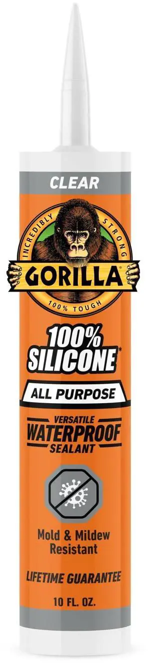Gorilla Waterproof Caulk & Seal Silicone Sealant, 10oz Cartridge, Clear - for Kitchen, Window, Bath, Marine, Door and More Gorilla Waterproof Caulk & Seal Silicone Sealant, 10oz Cartridge, Clear - for Kitchen, Window, Bath, Marine, Door and More