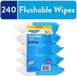 Equate Flushable Cleansing Cloths, Fresh Scent, 240Wipes, 5ResealablePacks Equate Flushable Cleansing Cloths, Fresh Scent, 240Wipes, 5ResealablePacks
