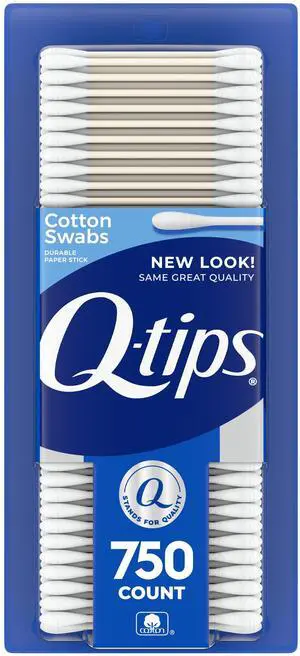 Q-tips Original Cotton Swabs, 750 Count, 100% Cotton, for Home, First Aid and Beauty Q-tips Original Cotton Swabs, 750 Count, 100% Cotton, for Home, First Aid and Beauty