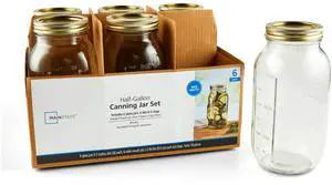 Mainstays Wide Mouth Mason Canning Jars 64 oz Half Gallon with Lids and Rings 6-Pack Mainstays Wide Mouth Mason Canning Jars 64 oz Half Gallon with Lids and Rings 6-Pack
