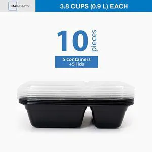Mainstays 10-Piece Meal Prep Food Storage Container Set, 5 Containers + 5 Lids, 2-Compartment, BPA-Free Mainstays 10-Piece Meal Prep Food Storage Container Set, 5 Containers + 5 Lids, 2-Compartment, BPA-Free