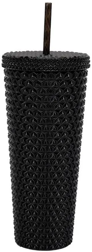 Mainstays 26-Ounce Plastic Double Wall Insulated Iridescent Textured Tumbler with Straw, Black Mainstays 26-Ounce Plastic Double Wall Insulated Iridescent Textured Tumbler with Straw, Black
