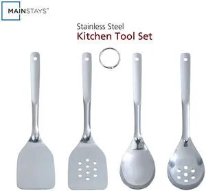 Mainstays Stainless Steel 4-Piece Utensil Set - Slotted Turner, Solid Turner, Spoon, Slotted Spoon Mainstays Stainless Steel 4-Piece Utensil Set - Slotted Turner, Solid Turner, Spoon, Slotted Spoon