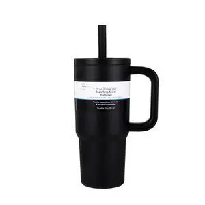 Mainstays 20oz Stainless Steel Double Wall Tumbler with Straw Lid, Black Mainstays 20oz Stainless Steel Double Wall Tumbler with Straw Lid, Black