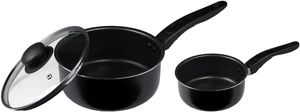 Mainstays 3-Piece Nonstick Sauce Pan Set, Black, 1Qt & 2Qt with Single Glass Lid Mainstays 3-Piece Nonstick Sauce Pan Set, Black, 1Qt & 2Qt with Single Glass Lid