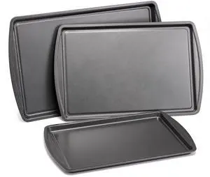 Mainstays 3-Piece Carbon Steel Nonstick Cookie Sheet Bakeware Set, 11" x 17", 10" x 15", 9" x 13", Gray Mainstays 3-Piece Carbon Steel Nonstick Cookie Sheet Bakeware Set, 11" x 17", 10" x 15", 9" x 13", Gray