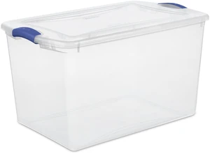 Sterilite 66 Quart Large Latching Storage Bin, Clear Plastic with Latch Lid, Blue Sterilite 66 Quart Large Latching Storage Bin, Clear Plastic with Latch Lid, Blue