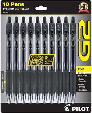 Pilot G2 Retractable Gel Ink Pens, Fine Point 0.7mm, Black Ink, 10 Pack Pilot G2 Retractable Gel Ink Pens, Fine Point 0.7mm, Black Ink, 10 Pack