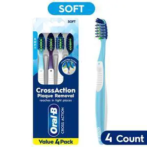 Oral-B Pro-Clean CrossAction Plaque Removal Manual Toothbrush, Soft Bristles, 4 Count Oral-B Pro-Clean CrossAction Plaque Removal Manual Toothbrush, Soft Bristles, 4 Count