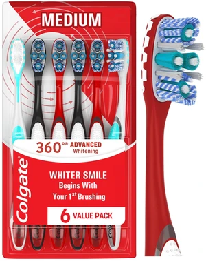 Colgate 360 Advanced Whitening Medium Manual Toothbrush, 6 Count Colgate 360 Advanced Whitening Medium Manual Toothbrush, 6 Count
