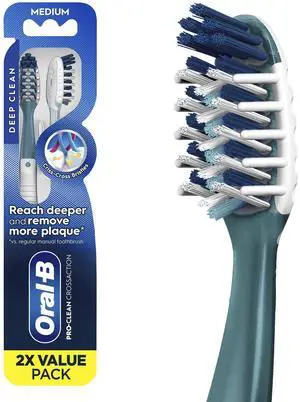 Oral-B Pro Clean Cross Action Toothbrush, Medium, Deep Plaque Removal, 2 Count Oral-B Pro Clean Cross Action Toothbrush, Medium, Deep Plaque Removal, 2 Count