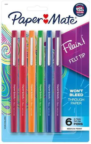 Paper Mate Flair Felt Tip Pens, #1 Teacher Choice, Medium Point 0.7mm, Assorted Colors, 6 Count Paper Mate Flair Felt Tip Pens, #1 Teacher Choice, Medium Point 0.7mm, Assorted Colors, 6 Count