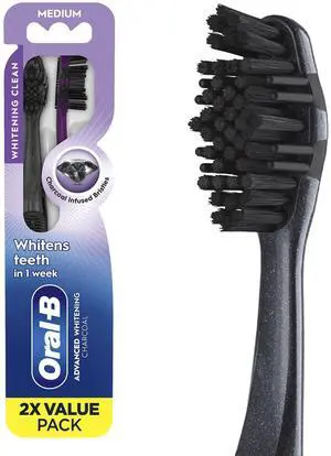Oral-B Advanced Whitening Charcoal Toothbrush, Medium, 2 Count Oral-B Advanced Whitening Charcoal Toothbrush, Medium, 2 Count