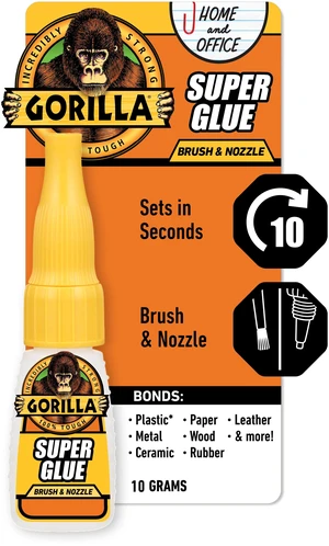 Gorilla Glue Clear Super Glue Brush and Nozzle Bottle, 10g Gorilla Glue Clear Super Glue Brush and Nozzle Bottle, 10g