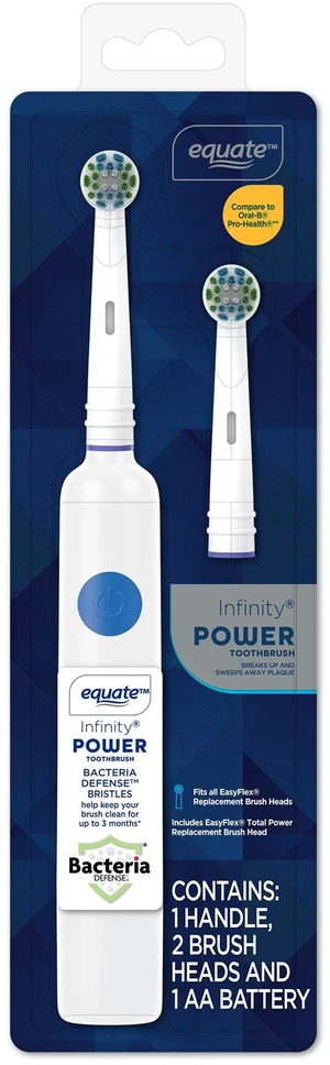 Equate Infinity Power Toothbrush with Antibacterial Replacement Brush Heads, White Equate Infinity Power Toothbrush with Antibacterial Replacement Brush Heads, White