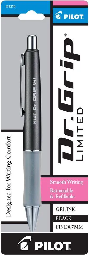 Pilot Dr. Grip Limited Retractable Gel Ink Pen, Fine Point 0.7mm, Black Ink, 1 Pack Pilot Dr. Grip Limited Retractable Gel Ink Pen, Fine Point 0.7mm, Black Ink, 1 Pack