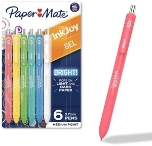Paper Mate InkJoy Bright Gel Pens, Medium Point 0.7mm, Retractable, Assorted Brighter Colors, 6 Count Paper Mate InkJoy Bright Gel Pens, Medium Point 0.7mm, Retractable, Assorted Brighter Colors, 6 Count