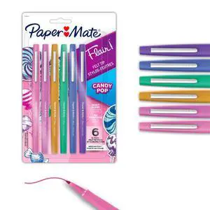 Paper Mate Flair Felt Tip Pens, 0.7mm Medium Point, Limited Edition Candy Pop Pack, #1 Teacher Choice, 6 Count Paper Mate Flair Felt Tip Pens, 0.7mm Medium Point, Limited Edition Candy Pop Pack, #1 Teacher Choice, 6 Count