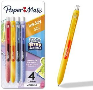 Paper Mate InkJoy Gel Pens, Assorted Retro Accent Colors, Medium 0.7mm, 4 Count Paper Mate InkJoy Gel Pens, Assorted Retro Accent Colors, Medium 0.7mm, 4 Count