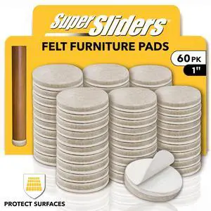 Super Sliders 1 Inch Round Self-Stick Felt Furniture Pads for Hardwood Floors, Beige, 60 Pack Super Sliders 1 Inch Round Self-Stick Felt Furniture Pads for Hardwood Floors, Beige, 60 Pack