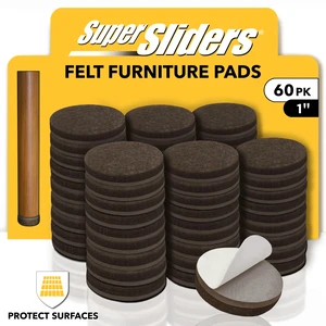 Super Sliders 1-Inch Round Self-Stick Felt Furniture Pads for Hardwood, Brown, 60 Pack Super Sliders 1-Inch Round Self-Stick Felt Furniture Pads for Hardwood, Brown, 60 Pack