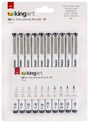 KINGART Inkline/Graphic Fine Line Drawing Pens Set - 10 Assorted Sizes, Archival Black Ink, Art Illustration and Sketching KINGART Inkline/Graphic Fine Line Drawing Pens Set - 10 Assorted Sizes, Archival Black Ink, Art Illustration and Sketching