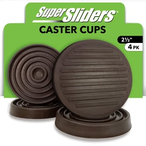 Super Sliders 2-1/2Inch Rubber Caster Cups for Furniture Wheels, Prevents Sliding and Protects Floors, Brown, 4-Pack Super Sliders 2-1/2Inch Rubber Caster Cups for Furniture Wheels, Prevents Sliding and Protects Floors, Brown, 4-Pack