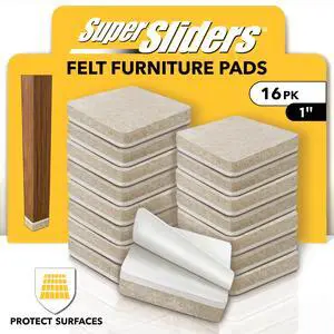 Super Sliders 1" Beige Square Felt Furniture Pads for Surface Protection - 16 Pack Super Sliders 1" Beige Square Felt Furniture Pads for Surface Protection - 16 Pack