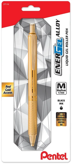 EnerGel Alloy Gold Barrel Premium Retractable Liquid Gel Pen, 0.7mm Medium Line, Black Ink, 1 Pen EnerGel Alloy Gold Barrel Premium Retractable Liquid Gel Pen, 0.7mm Medium Line, Black Ink, 1 Pen