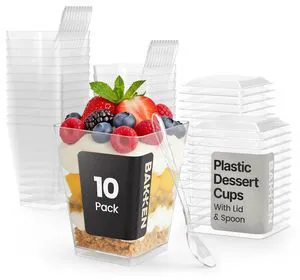 Bakken Plastic Dessert Cups with Lids and Spoons, 10 Pack - Spill-Resistant, Heavy-Duty Parfait and Appetizer Cups for Parties, Catering and Events Bakken Plastic Dessert Cups with Lids and Spoons, 10 Pack - Spill-Resistant, Heavy-Duty Parfait and Appetizer Cups for Parties, Catering and Events