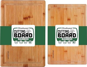 Bamboo Kitchen Cutting Boards Set of 2 with Juice Groove and Knife-Friendly Surface Bamboo Kitchen Cutting Boards Set of 2 with Juice Groove and Knife-Friendly Surface