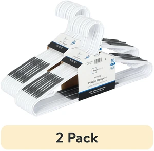 Mainstays Non-Slip Plastic Clothes Hangers, White, 2 Pack, 10 Pack Mainstays Non-Slip Plastic Clothes Hangers, White, 2 Pack, 10 Pack