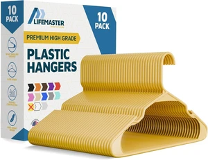 Lifemaster Plastic Clothes Hangers (Pack of 10) - Heavy-Duty, Holds Up to 5 lbs, Non-Slip Grooves, Space-Saving for Shirts, Dresses, Coats Lifemaster Plastic Clothes Hangers (Pack of 10) - Heavy-Duty, Holds Up to 5 lbs, Non-Slip Grooves, Space-Saving for Shirts, Dresses, Coats