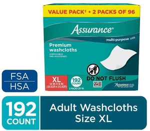 Assurance Extra Large Disposable Pre-Moistened Washcloths for Adults, 192Count Assurance Extra Large Disposable Pre-Moistened Washcloths for Adults, 192Count