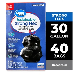 Great Value Sustainable Strong Flex Multi-Purpose Drawstring Bags, 30Gallon, 40Count Great Value Sustainable Strong Flex Multi-Purpose Drawstring Bags, 30Gallon, 40Count